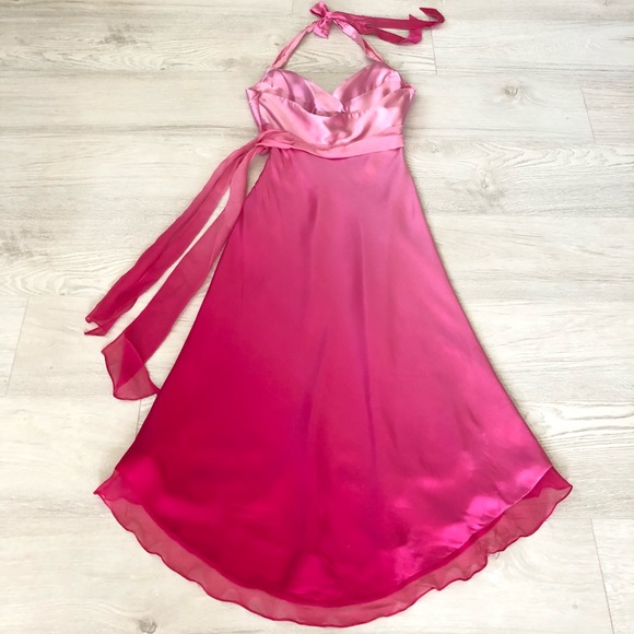 Cache Pink Ombré Silk Halter High Low Gown Dress - Picture 7 of 16